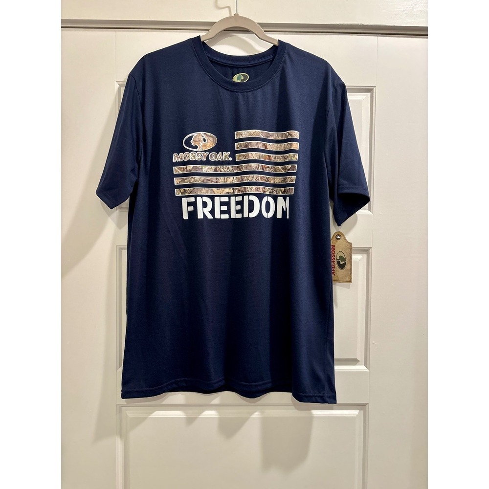 Mossy Oak Mens Freedom Camo Flag Graphic T-Shirt Navy Blue Large NWT